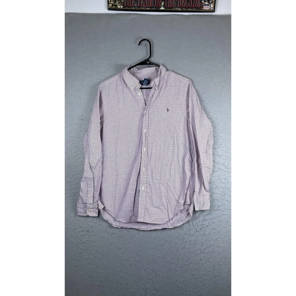 Ralph Lauren Shirt Boys XL 18-20 White Plaid Button Down Long Sleeve Pony‎ Logo